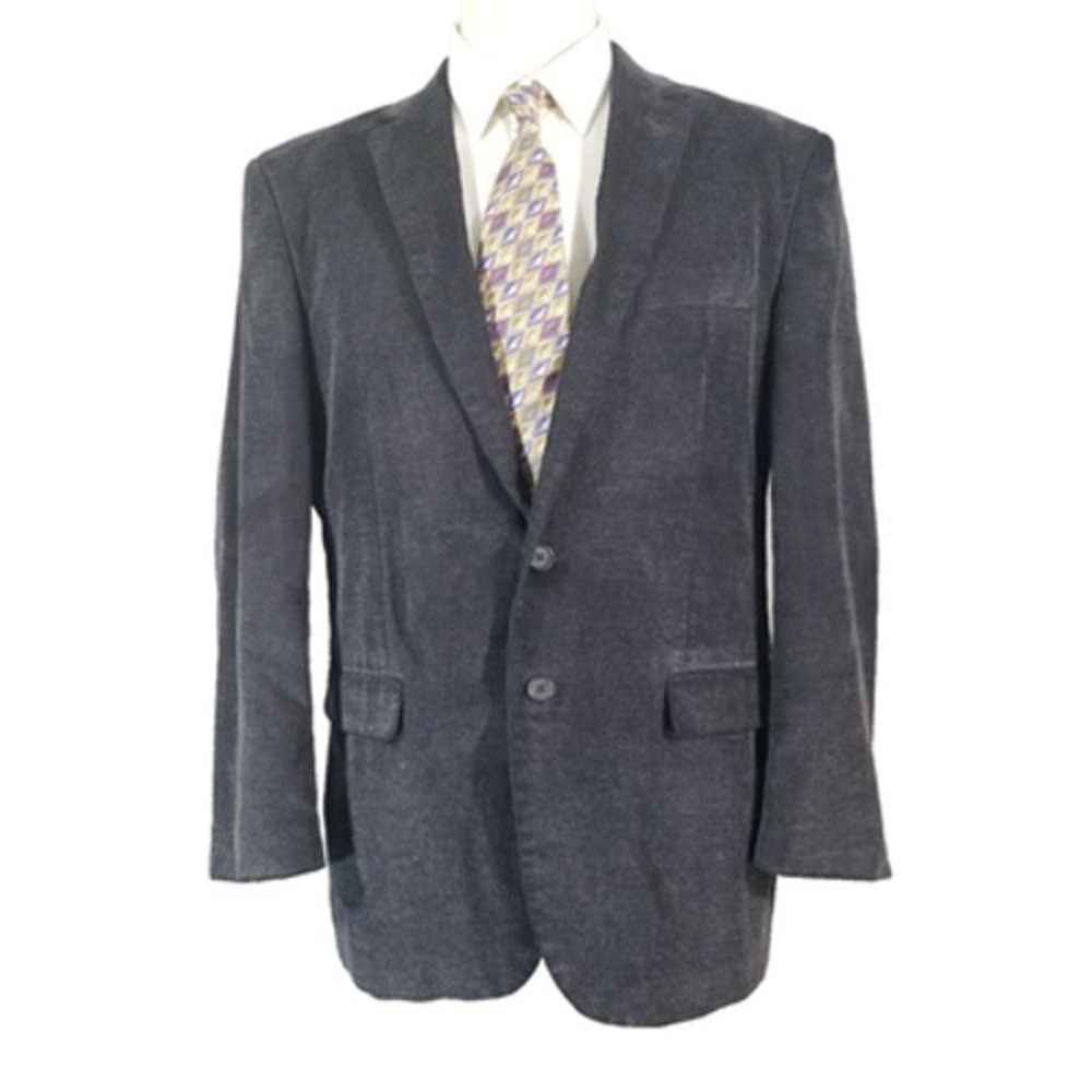 Alan Flusser Blazer Men L Blue Corduroy Sport Coat Single Breasted 2-Button
